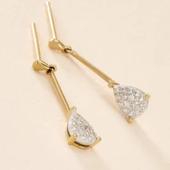 Boucles D'oreilles Pendantes Pear C Or Jaune Diamant|Marc Orian New