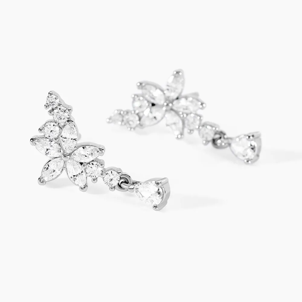Boucles D'oreilles Pendantes Bertha Argent Blanc Oxyde De Zirconium|Marc Orian New