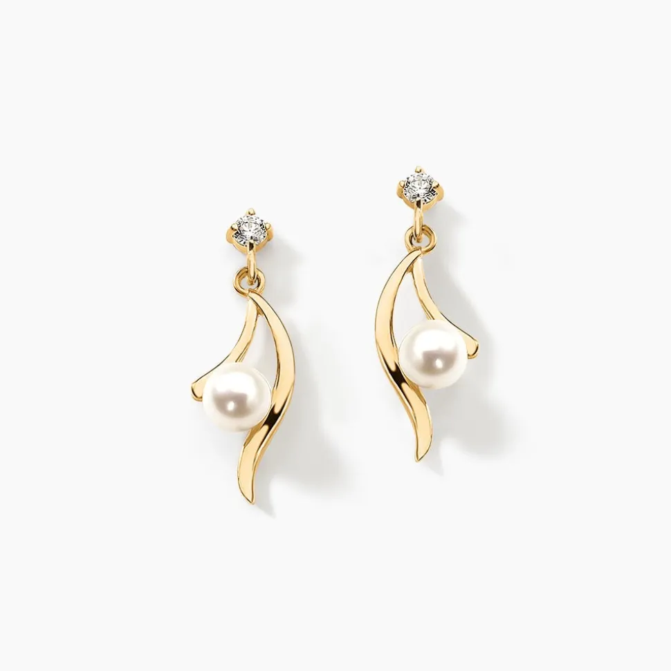Boucles D'oreilles Pendantes Orientale Or Jaune Perle De Culture