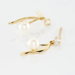 Boucles D'oreilles Pendantes Orientale Or Jaune Perle De Culture
