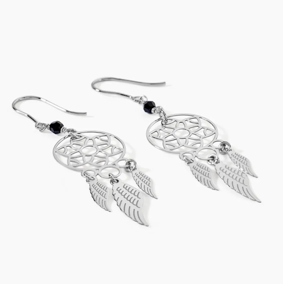 Boucles D'oreilles Pendantes Dream Catcher Argent Pierre De Synthese