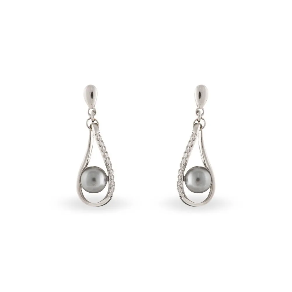 Boucles D'oreilles Pendantes Alexya Argent Perle D'imitation Et Oxyde|Marc Orian New