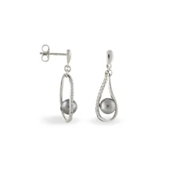 Boucles D'oreilles Pendantes Alexya Argent Perle D'imitation Et Oxyde|Marc Orian New