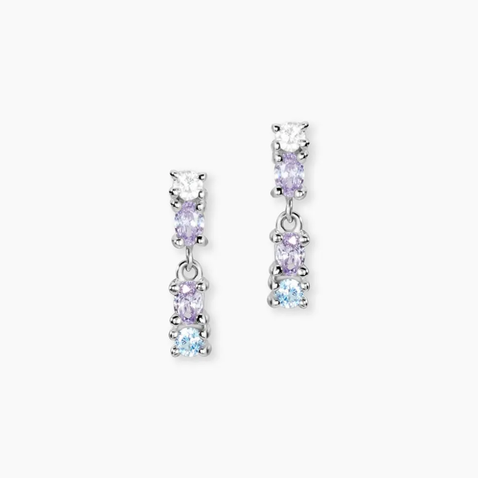 Boucles D'Oreilles Pendantes Dion Argent Blanc Oxyde De Zirconium