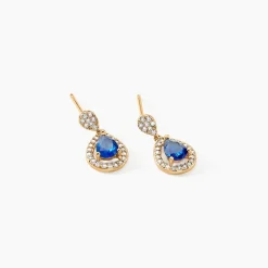 Boucles D'oreilles Pendantes Brigita Plaqué Or Pierre De Synthese|Marc Orian New