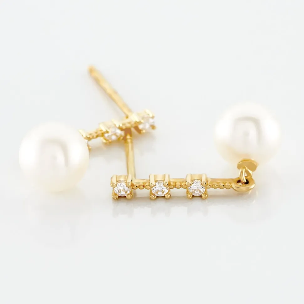 Boucles D'oreilles Pendantes Louise-marie Or Jaune Perle De Culture