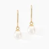 Boucles D'oreilles Pendantes Baroque Or Jaune Perle De Culture