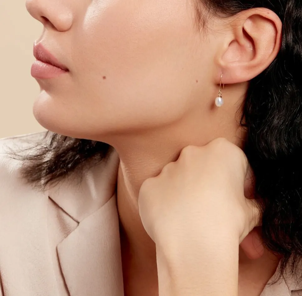 Boucles D'oreilles Pendantes Baroque Or Jaune Perle De Culture