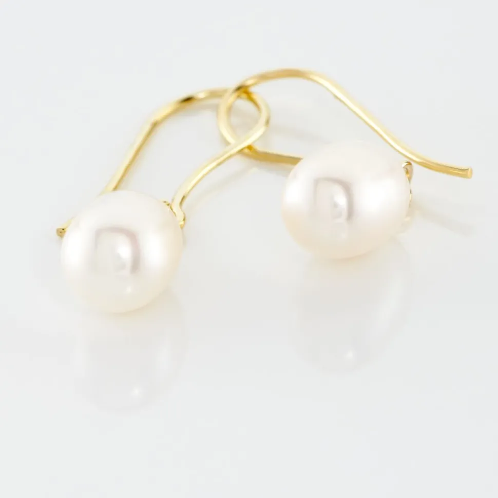 Boucles D'oreilles Pendantes Baroque Or Jaune Perle De Culture