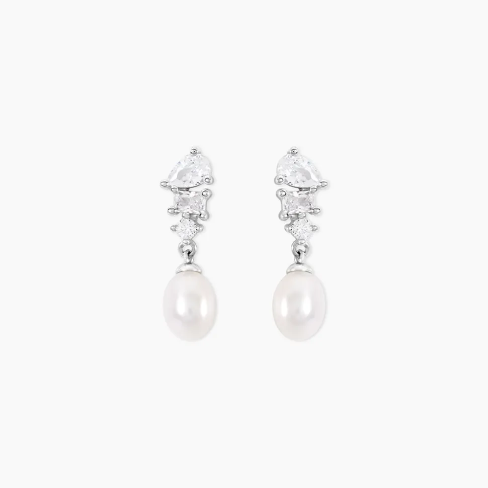 Boucles D'Oreilles Pendantes Elea Argent Blanc Perle De Culture Oxyde De Zirconium