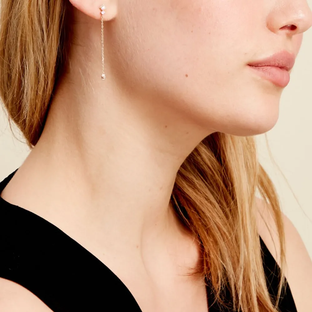 Boucles D'oreilles Pendantes éclat Perlé Plaqué Or Oxyde De Zirconium|Marc Orian