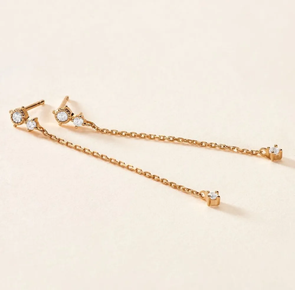 Boucles D'oreilles Pendantes éclat Perlé Plaqué Or Oxyde De Zirconium|Marc Orian