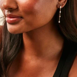Boucles D'Oreilles Pendantes Scintillante Plaque Or Jaune Oxyde De Zirconium|Marc Orian