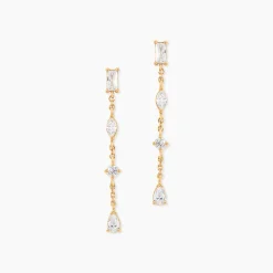 Boucles D'Oreilles Pendantes Scintillante Plaque Or Jaune Oxyde De Zirconium|Marc Orian
