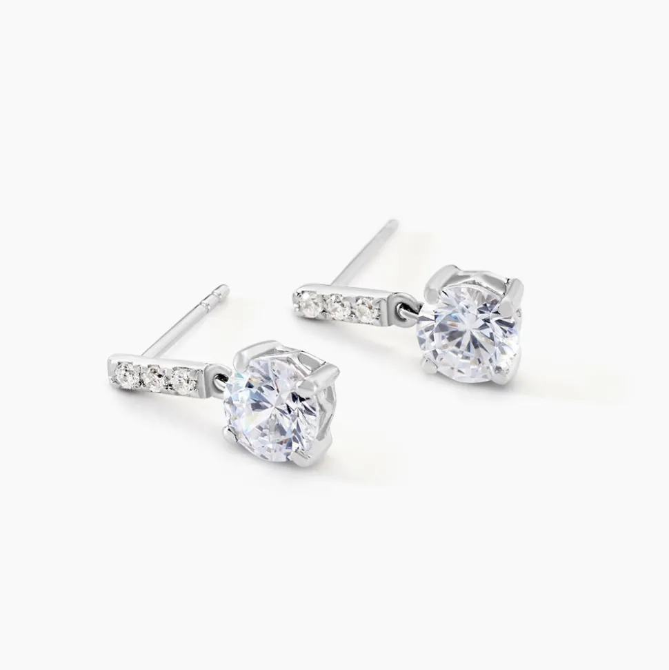 Boucles D'oreilles Pendantes Paciane Or Blanc Oxyde De Zirconium