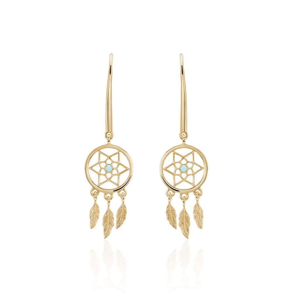 Boucles D'oreilles Pendantes Attrape Reves Plaque Or Pierre|Marc Orian Hot