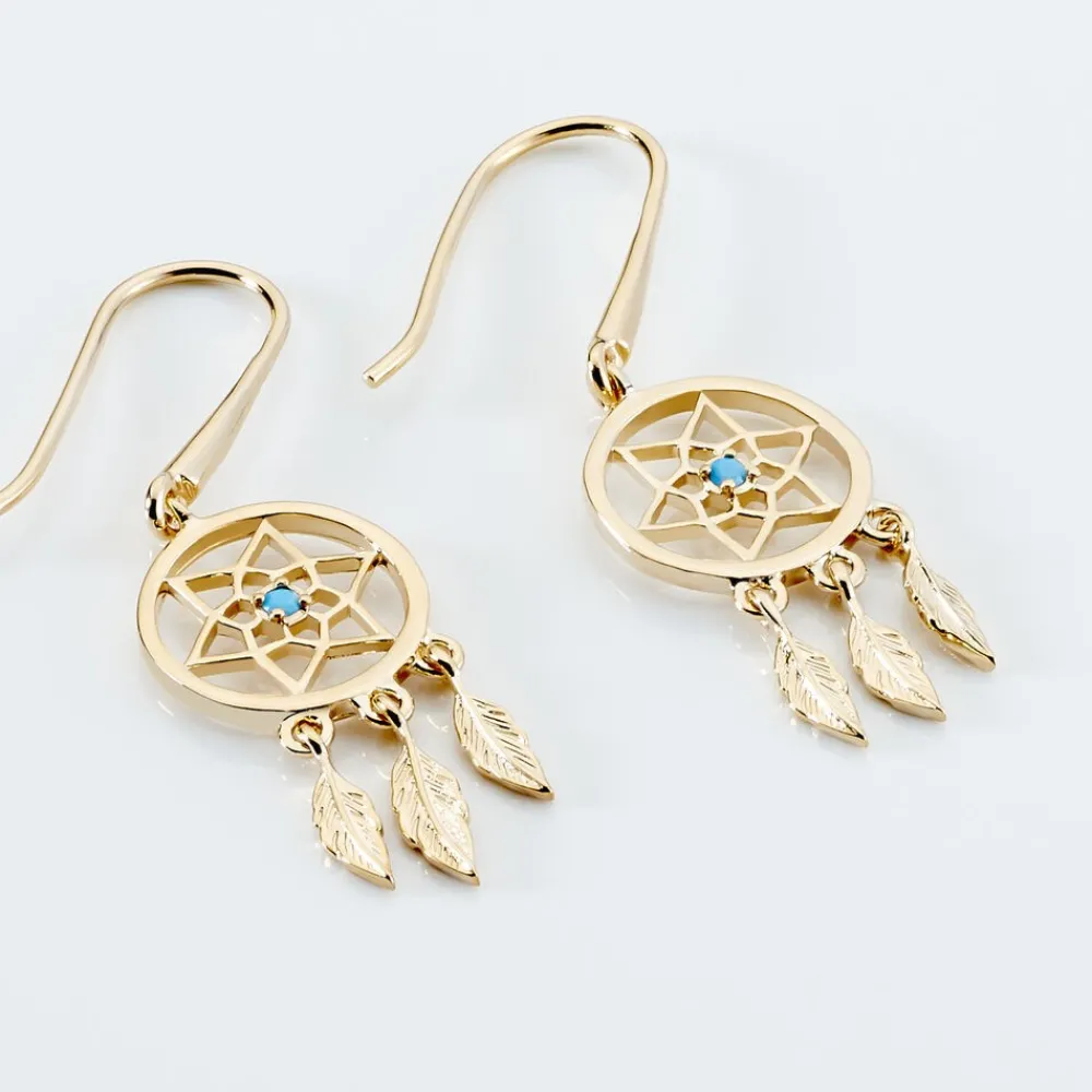 Boucles D'oreilles Pendantes Attrape Reves Plaque Or Pierre|Marc Orian Hot