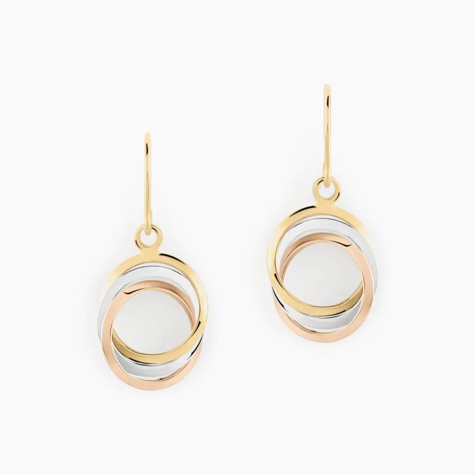 Boucles D'oreilles Pendantes Berangere Triple Cercles Or Tricolore