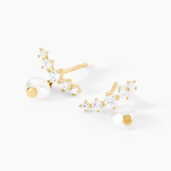 Boucles D'Oreilles Pendantes Elysia Or Jaune Perle De Culture Oxyde De Zirconium|Marc Orian Best
