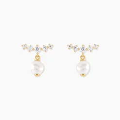 Boucles D'Oreilles Pendantes Elysia Or Jaune Perle De Culture Oxyde De Zirconium|Marc Orian Best