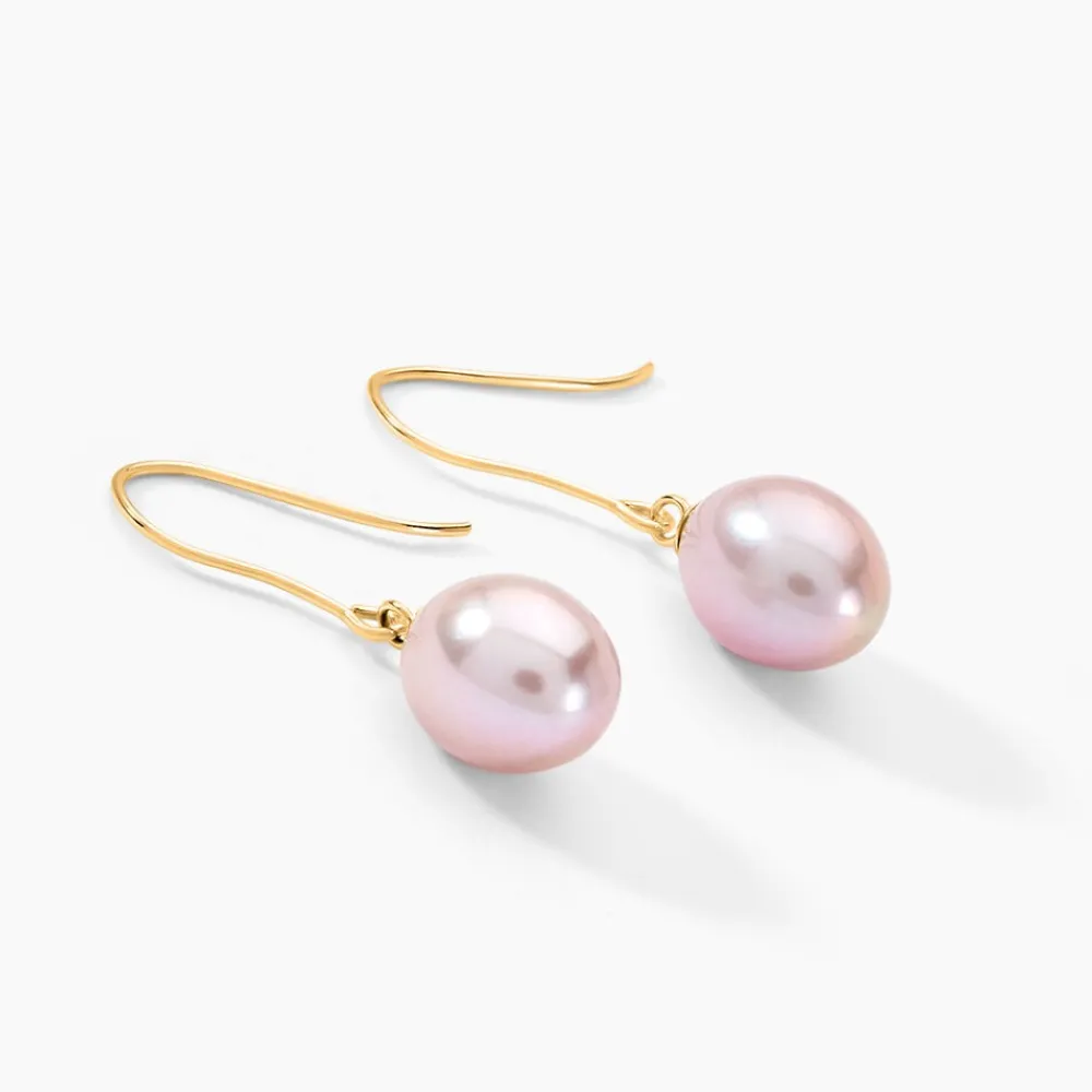 Boucles D'oreilles Pendantes Rose Or Jaune Perle De Culture|Marc Orian Hot