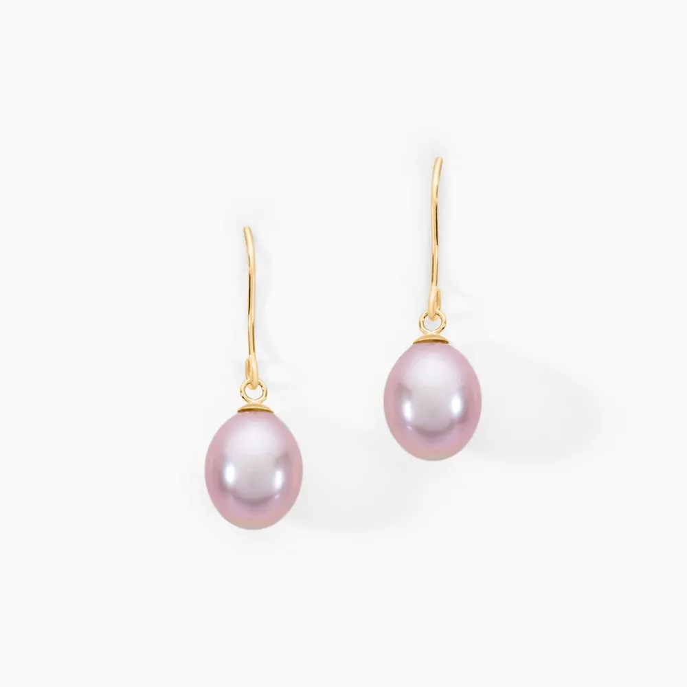 Boucles D'oreilles Pendantes Rose Or Jaune Perle De Culture|Marc Orian Hot