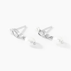Boucles D'oreilles Pendantes Dua Argent Blanc Perle De Culture Oxyde|Marc Orian Sale