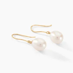 Boucles D'oreilles Pendantes Baroque Or Jaune Perle De Culture