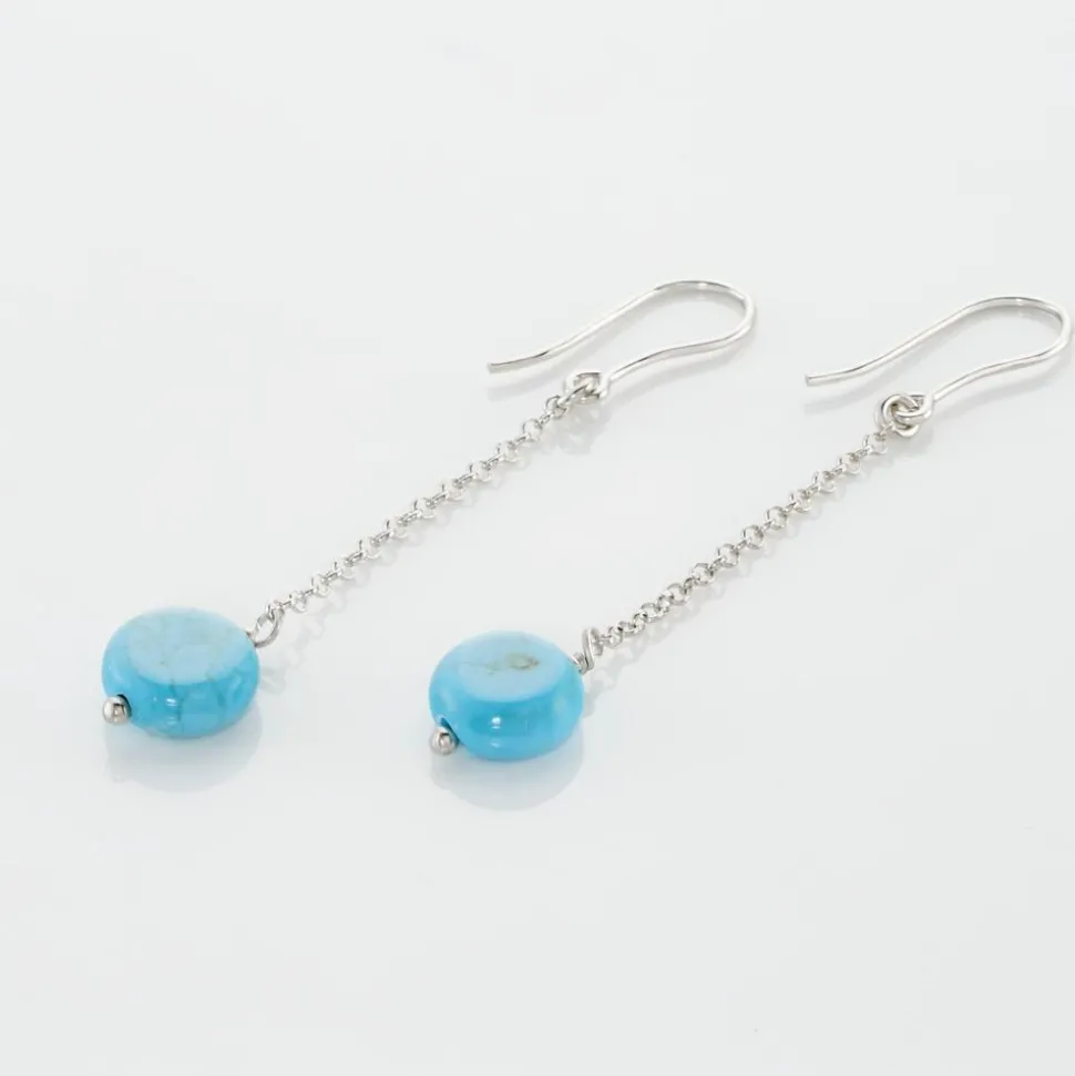 Boucles D'oreilles Pendantes Graziana Argent Blanc Turquoise