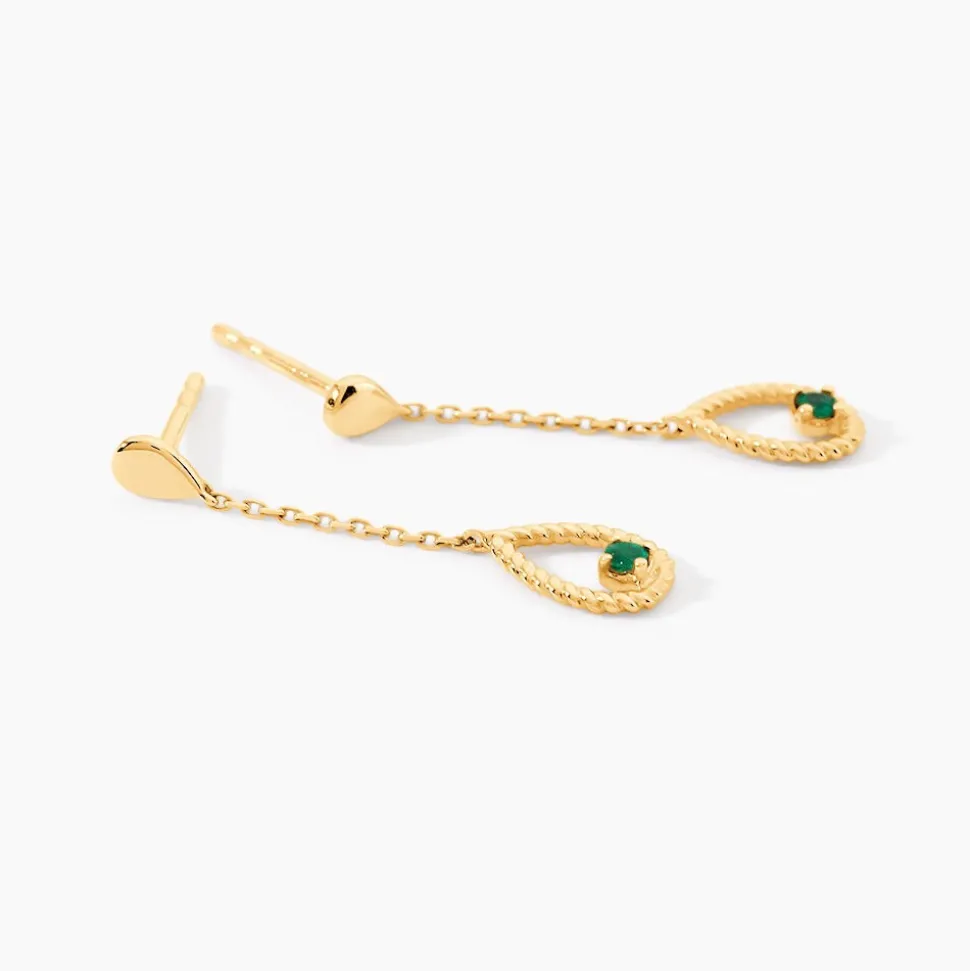 Boucles D'Oreilles Pendantes Emeria Or Jaune Emeraude