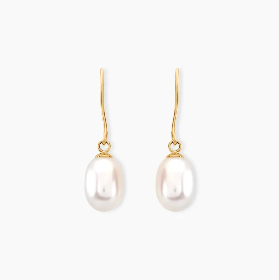 Boucles D'oreilles Pendantes Baroque Or Jaune Perle De Culture