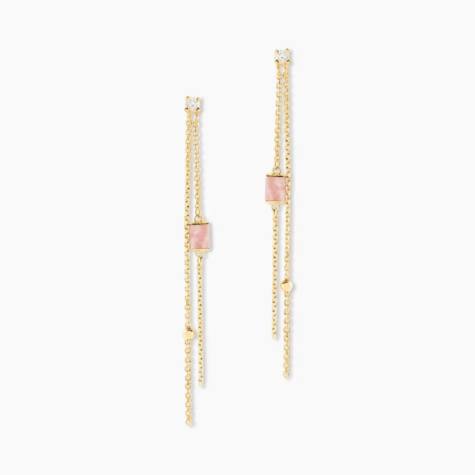 Boucles D'oreilles Pendantes Reflets Pop Or Jaune Rhodochrosite