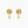 Boucles D'Oreilles Pendantes Guess Tiny Pearly Acier Jaune Oxyde De Zirconium Perle D'Imitation