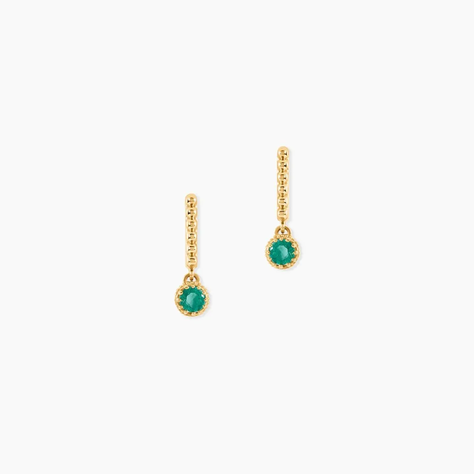 Boucles D'Oreilles Pendantes Emaria Or Jaune Emeraude