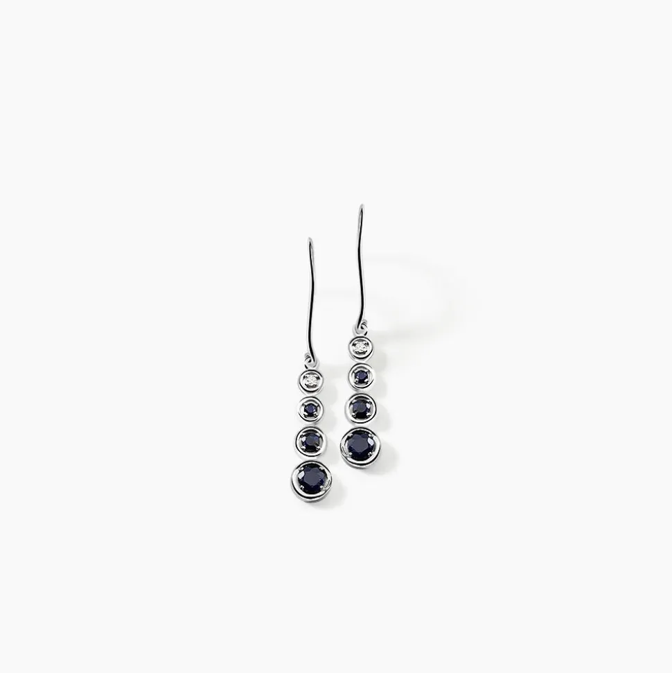 Boucles D'oreilles Pendantes Josephine Or Blanc Saphir Et Diamant