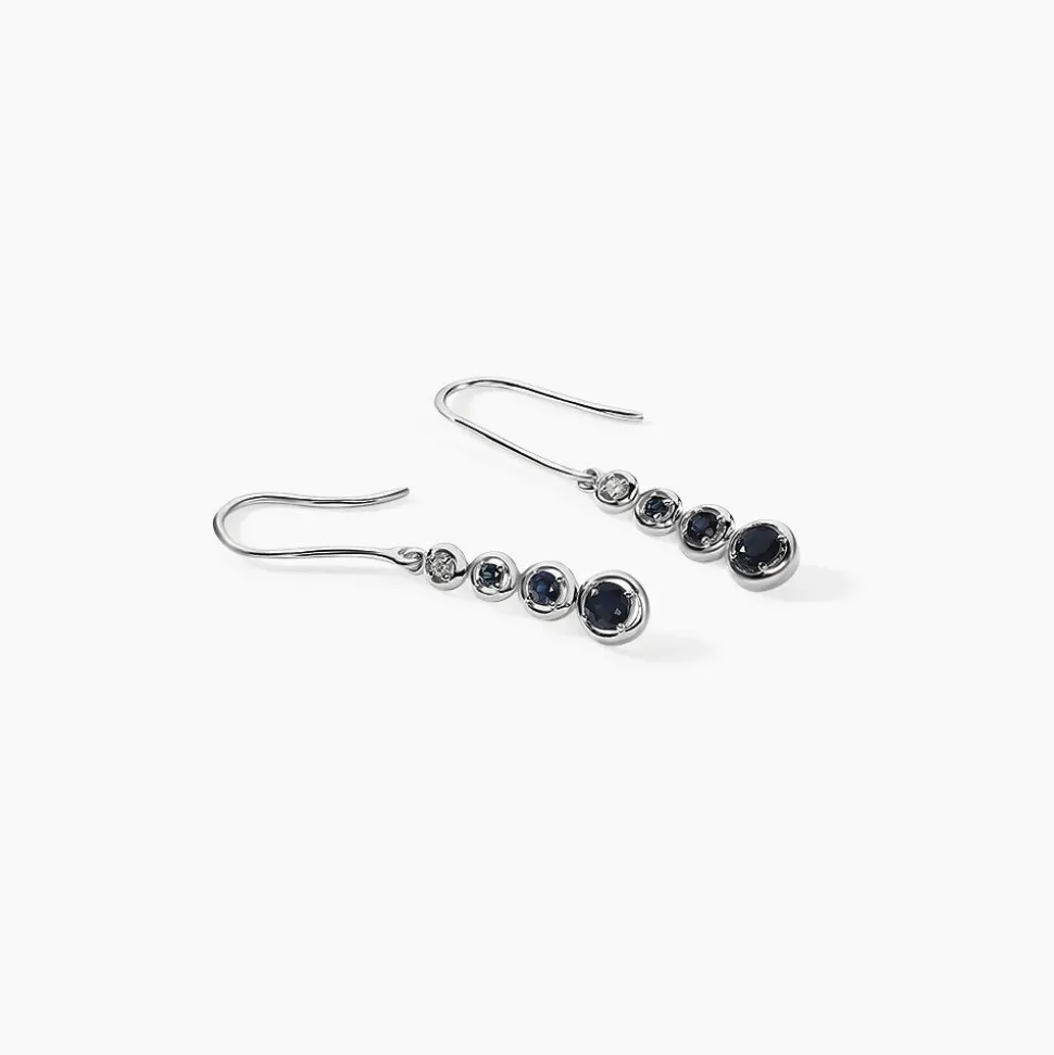 Boucles D'oreilles Pendantes Josephine Or Blanc Saphir Et Diamant