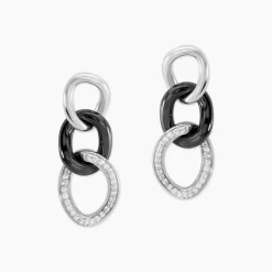Boucles D'oreilles Pendantes Link Argent Blanc Céramique Et Oxyde