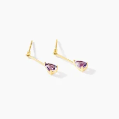 Boucles D'oreilles Pendantes Goutte Or Jaune Amethyste