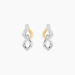 Boucles D'Oreilles Pendantes Or Jaune Argent Blanc Oxyde De Zirconium