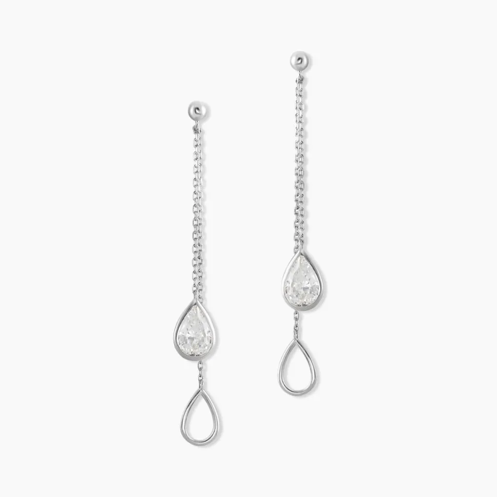 Boucles D'oreilles Pendantes Emerika Or Blanc Oxyde De Zirconium