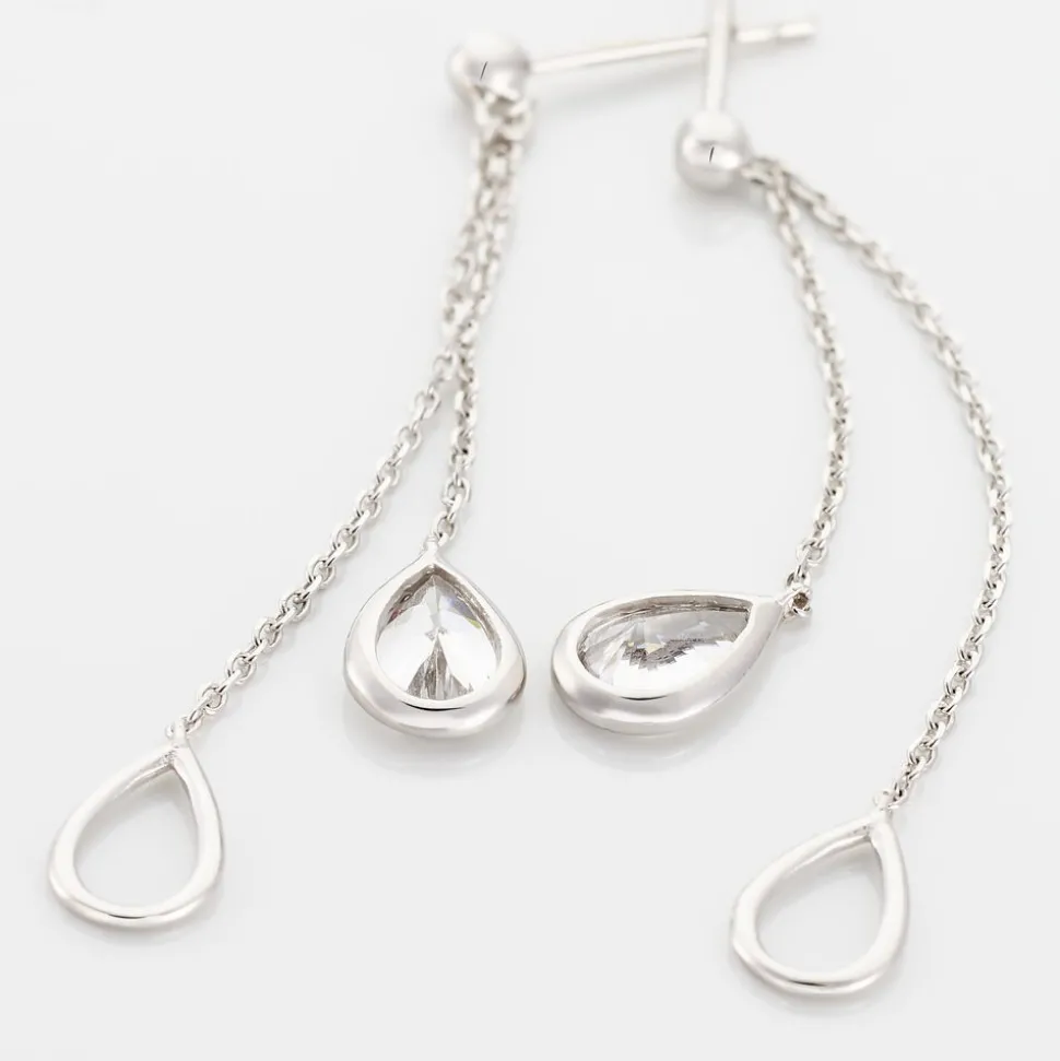 Boucles D'oreilles Pendantes Emerika Or Blanc Oxyde De Zirconium