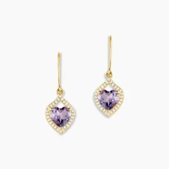Boucles D'oreilles Pendantes Rosaline Or Jaune Amethyste Et Oxyde
