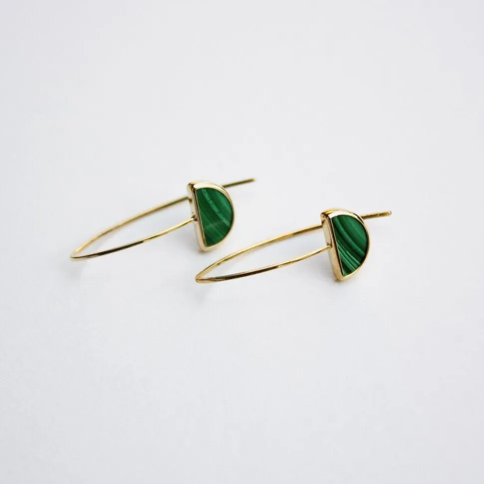 Boucles D'oreilles Pendantes Florica Or Jaune Malachite