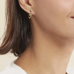 Boucles D'oreilles Pendantes Fulvie Coeurs Et Dauphin Or Jaune