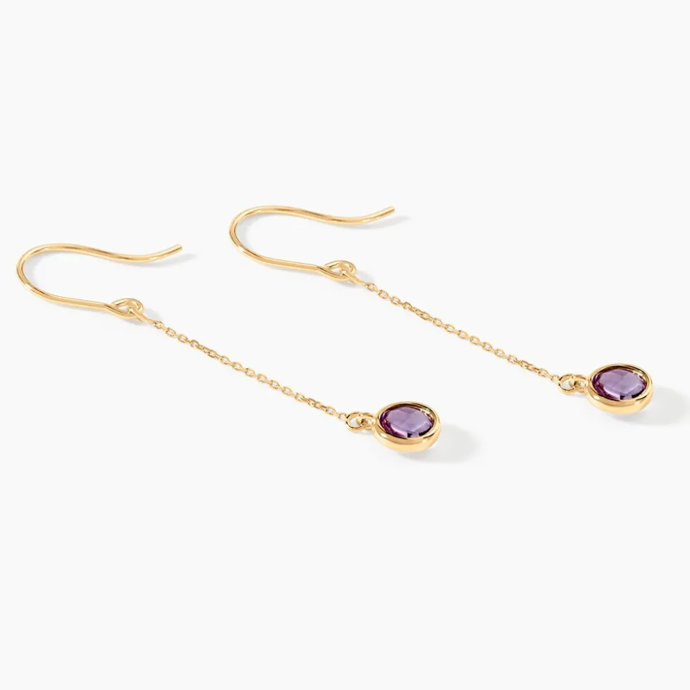 Boucles D'oreilles Pendantes Arenale Or Jaune Amethyste