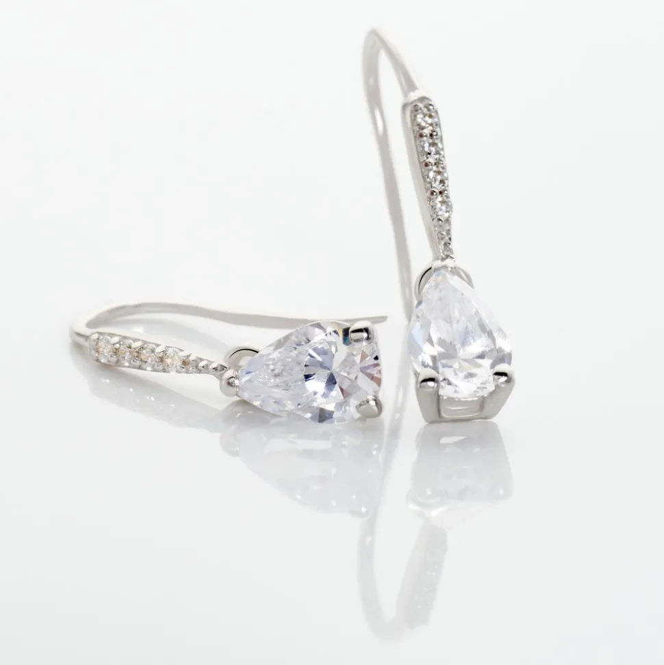 Boucles D'oreilles Pendantes Adib Or Blanc Oxyde De Zirconium