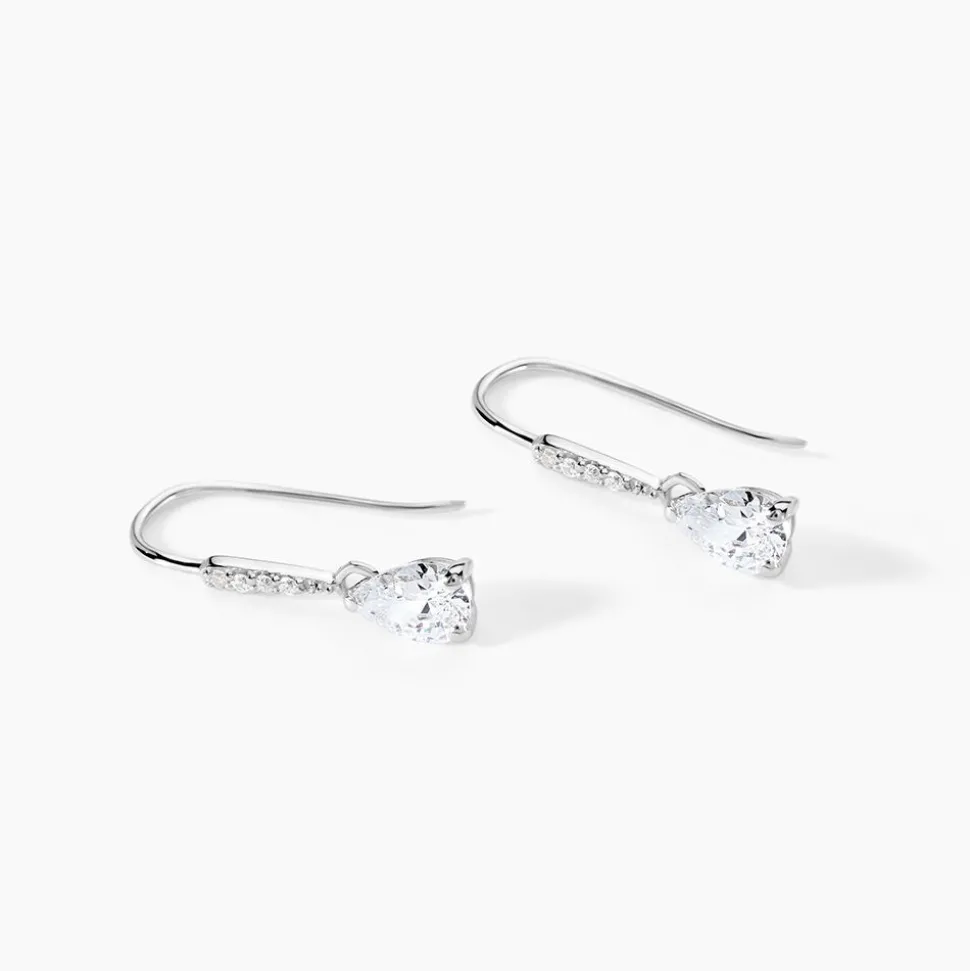 Boucles D'oreilles Pendantes Adib Or Blanc Oxyde De Zirconium