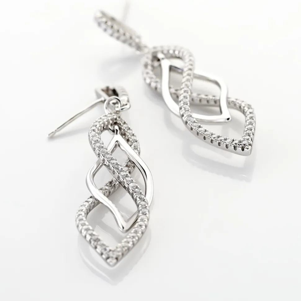 Boucles D'oreilles Pendantes Malika Argent Blanc Oxyde De Zirconium