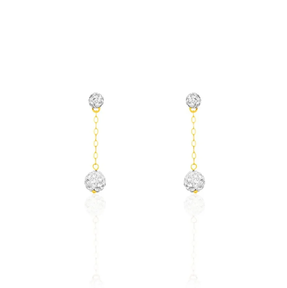 Boucles D'oreilles Pendantes Athena Or Jaune Strass