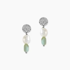 Boucles D'oreilles Pendantes Aroha Argent Blanc Amazonite Perle